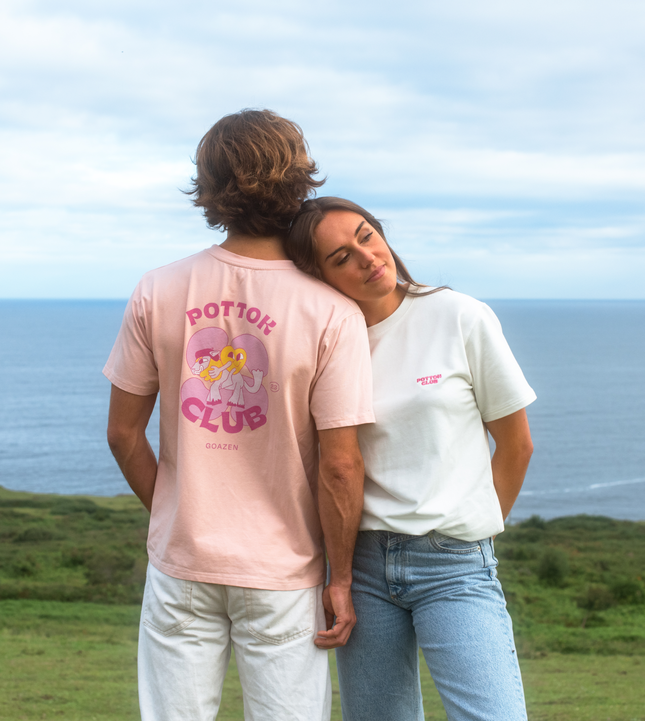 duo t-shirts pottok club rose et blanc